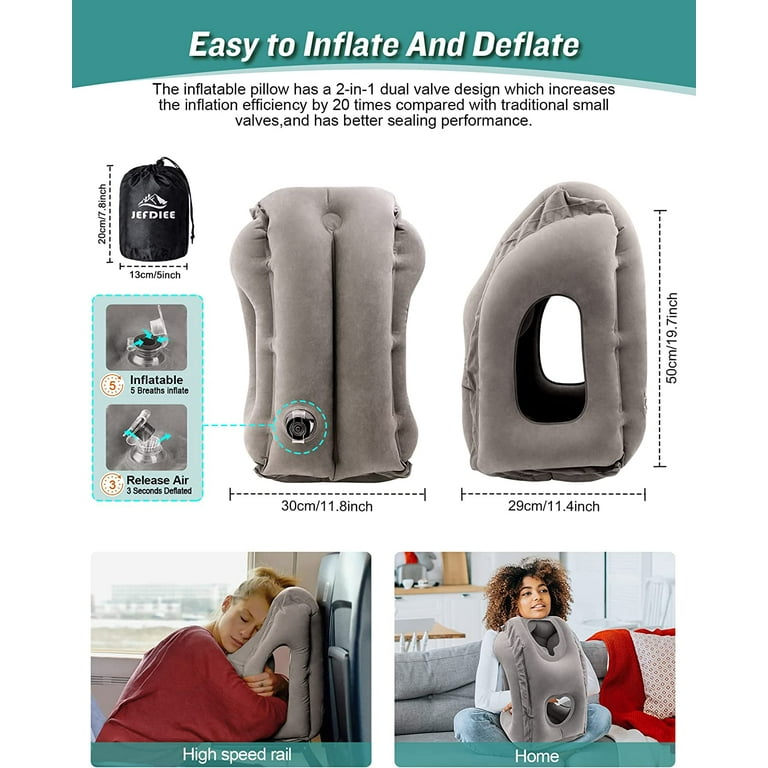 JefDiee Inflatable Travel Pillow, Airplane Neck Pillow Comfortably Supports Head and Chin for Airplanes, Trains, Cars and Office Napping with 3D Eye