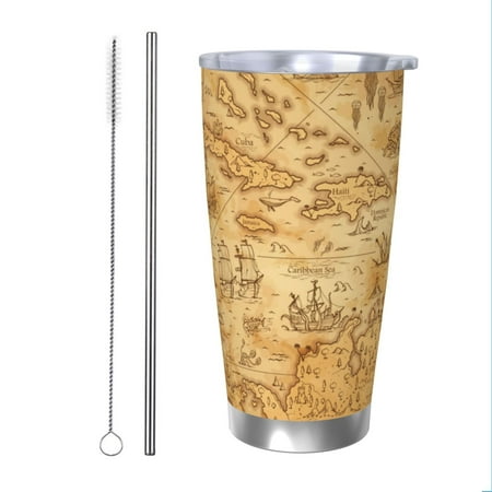 

Goofa Old Vintage Map Of Sea for 20 oz Skinny Tumbler Stainless Steel Coffee Mug Slim Vacuum Insulated Travel Cup Car Cup-Straw Two-piece Set