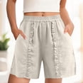 thumbnail image 4 of Yourumao Women's Cotton Linen Shorts Solid Elastic Waist Shorts Ruffle Loose Fit Shorts Breathable Summer Shorts for Beach Party, 4 of 5