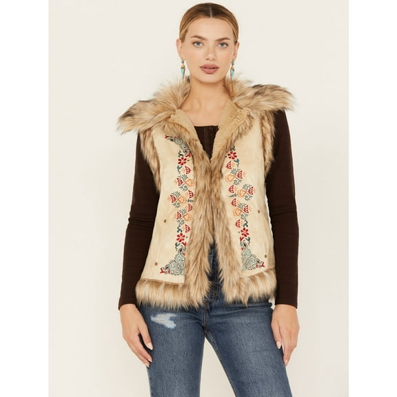 Tasha Polizzi Women's Chateau Faux Suede Embroidered Vest Tan   US