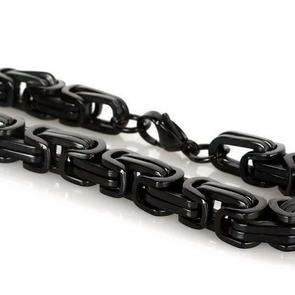 HOOUN 8mm 24'' Black Stainless Steel Men's Square Byzantine Link-chain Necklace Cool