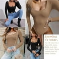 thumbnail image 6 of LELINTA Women's Sexy Square Neck Bodysuit Long Sleeve Shirt Tops Leotard Shapewear Bodysuit Tummy Control, 6 of 8
