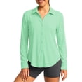 thumbnail image 2 of Sheghy Women's Tops Women's solid color casual long-sleeved sun protection shirt with collar Mint Green S, 2 of 5