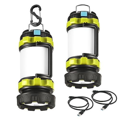 2 Pack Lanterne de Camping LED Rechargeable, Consciot Torche Portable avec 6 Modes de Lumière, Batterie Externe 3600mAh, IPX4 Étanche, USB C, Lumières de Camping pour Ouragan, Urgence, Kits de Survie