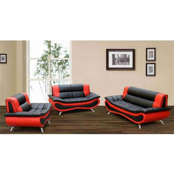 Lifestyle Furniture Lf48 Belluno Sofa Set 44 Black Red 33 5 X 80 25 35 In Com Lifestyle Furniture Lf48 Belluno Sofa, Red Leather Sofa With Nailhead Trimmer