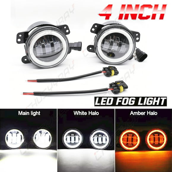 Feux Antibrouillard LED 4 Pouces Halo Œil d'Ange Lampe de Conduite 6000K/3000K, Lot de 2