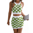 thumbnail image 2 of Women 2 Piece Outfits Halter Crop Top and Mini Skirt Summer Crochet Outfits Green M, 2 of 7