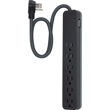 GE Pro 15-Amp Grounded 6-Outlet Surge Protector with 2 ft. Braided Extension Cord, Black