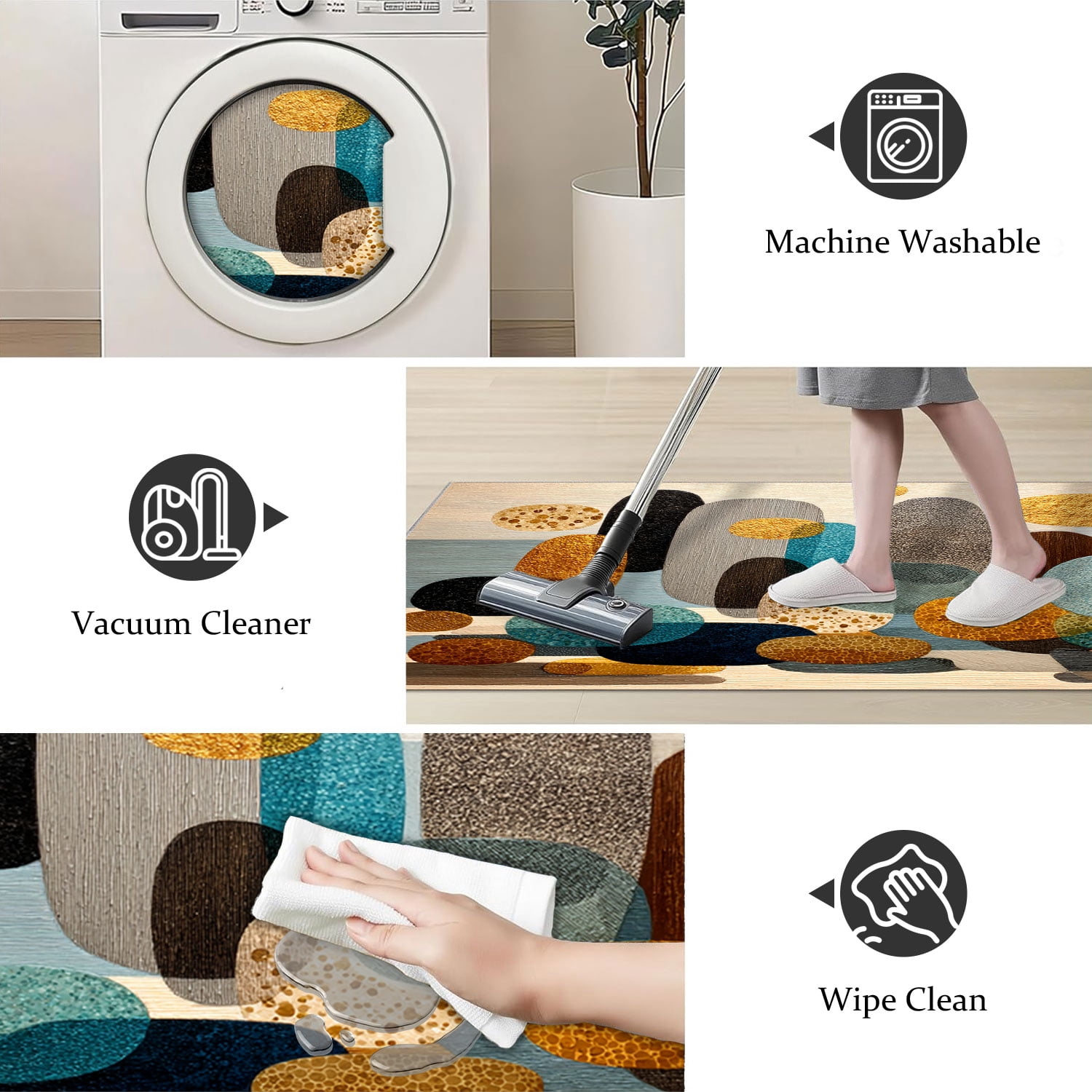 Three-Piece Kitchen Rug Set, Abstract Pattern Kitchen Hallway Rug, Soft And Comfortable, Suitable for Sinks, Floors, Entrances, Hallways, Bathrooms