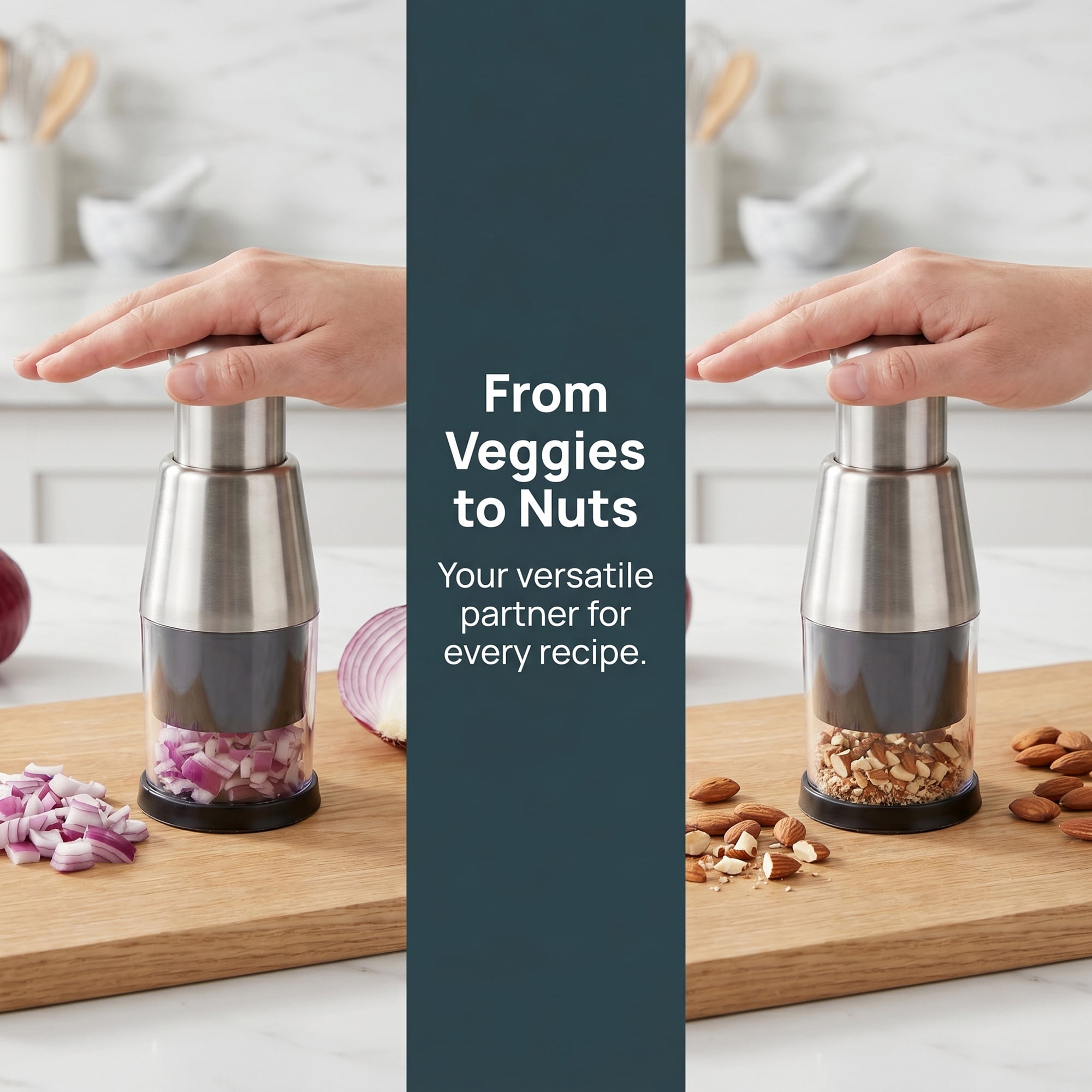 Unique Bargains Manual Food Processor Plated Press Garlic Mincer Onion Cutter Silver/Black