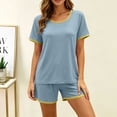 thumbnail image 2 of Pajamas for Women Set Dqueduo Women's Solid Color Crew Neck Short Sleeve Top & Shorts Pajama Set – Contrast Piping Loungewear, 2 of 7