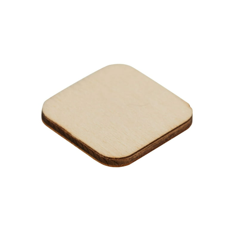 Round Corner Wood Squares, Unfinished Wood for Crafts (1x1 In, 200