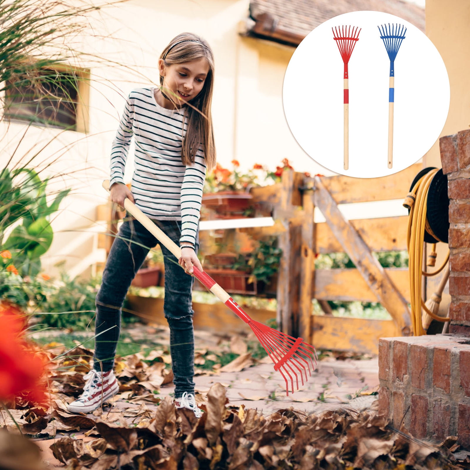 GAXIRE 2Pcs Small Hand Rake with Wooden Handle Detachable Metal Fork for Garden Lawn and Yard Work