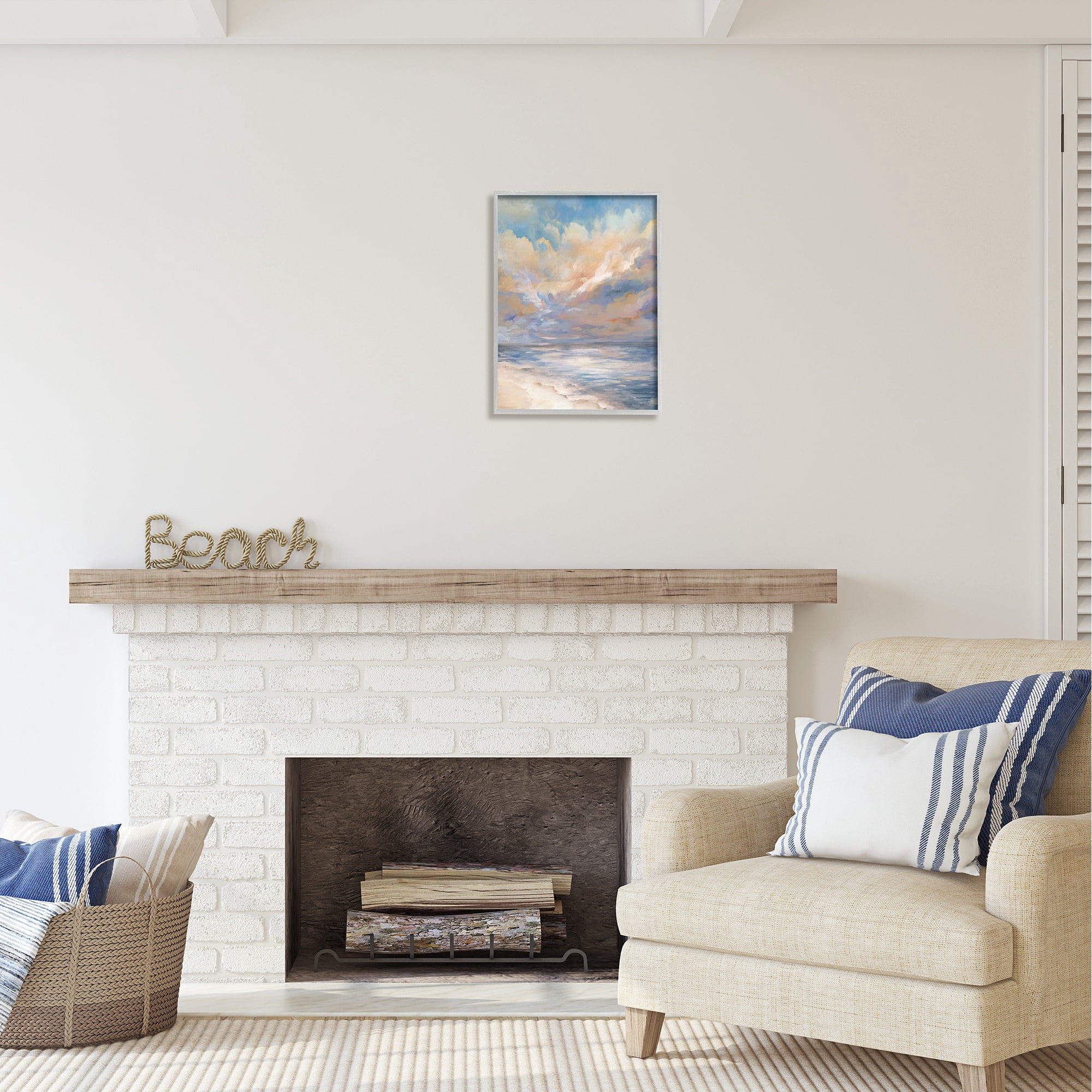 Stupell Industries Abstract Sunset Shoreline Landscape Painting Gray Framed Art Print Wall Art, 16 x 20