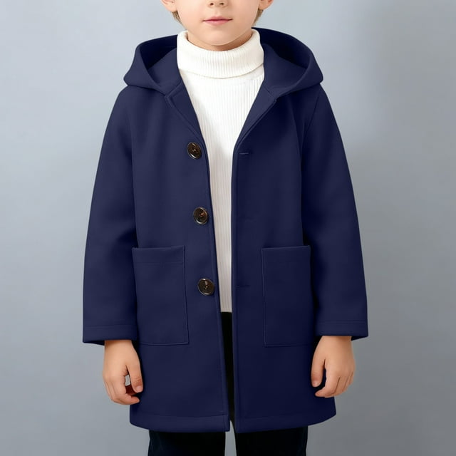 Cowsor Boys Long Trench Coat Single Breasted Oversized Windproof Classic Lapel Fall Overcoat