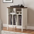 thumbnail image 5 of EYYTHUNG Record Player Stand Set of 2 with Vinyl Record Storage Holds up to 180 Albums, Large Turntable Stand Dispaly Shelf, Farmhouse Wood End Table, Rustic White/ Honey Brown, 5 of 7
