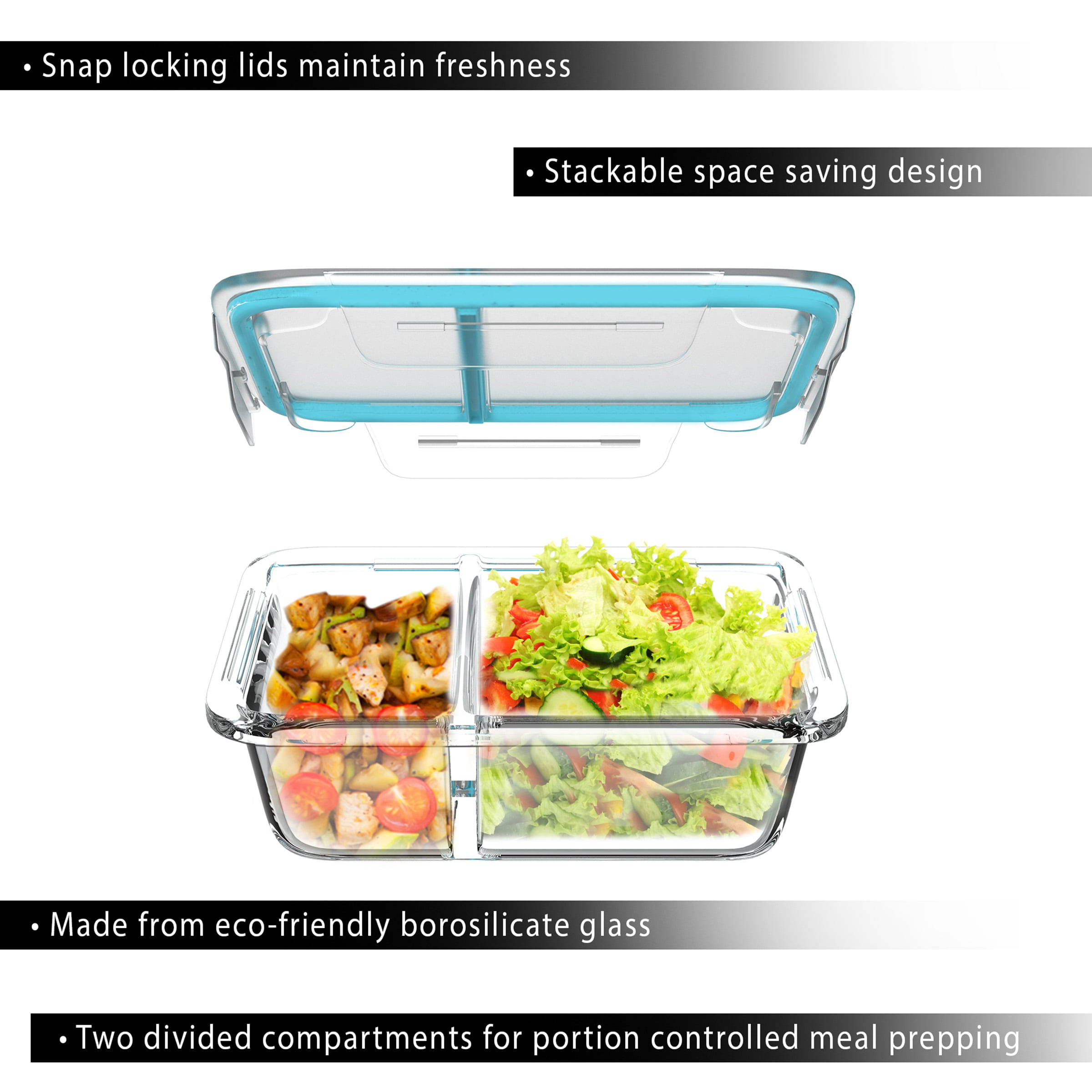 4 Glass Food Storage Containers Three Compartment Portion Control Meal Prep  with Snap on Lids, 1 unit - Kroger