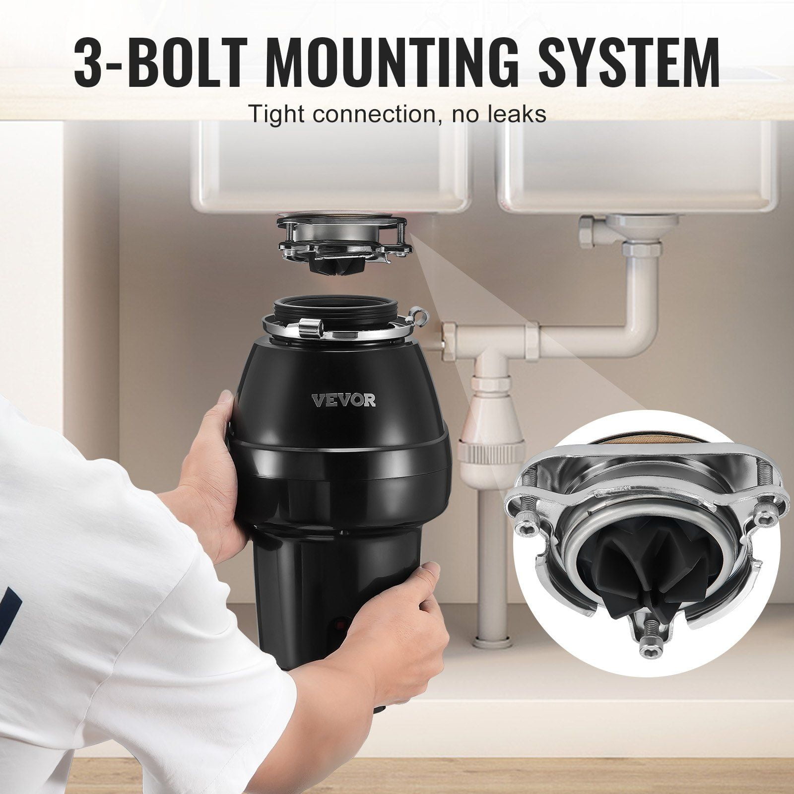 1/2 HP 3450 RPM Continuous Feed Garbage Disposal Food Waste Disposer with 3 Bolt Mount Grinding System Sound Reduction Power Cord Splash Guard for Kitchen Sink