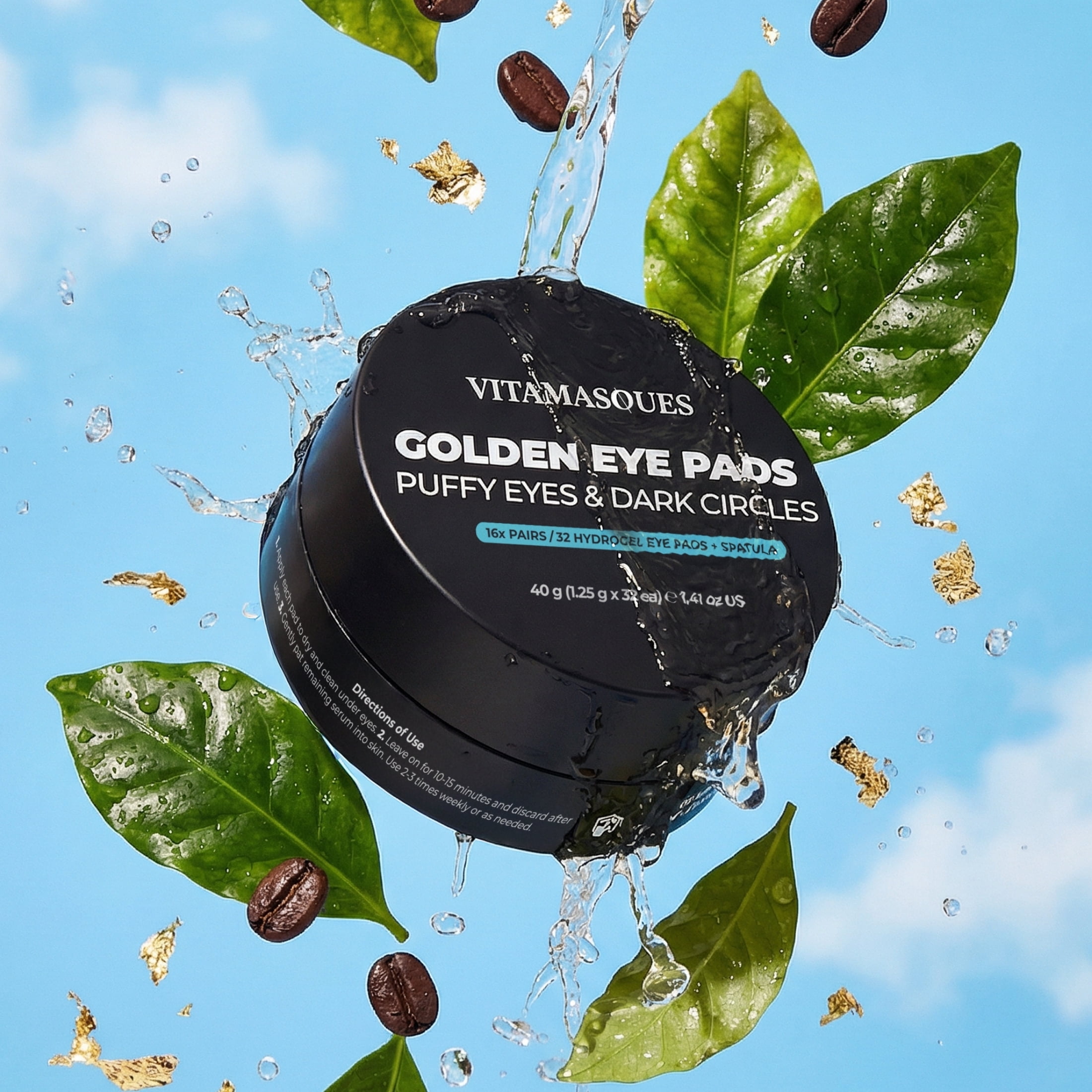 Vitamasques Golden Hydrogel Eye Pads for Puffy Eyes & Dark Circles, 16 Pairs