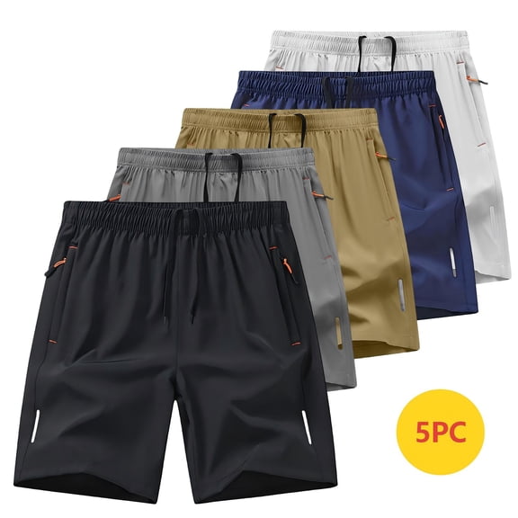 qolati 5 Pack Mens Athletic Shorts Quick Dry Elastic Waist Gym Workout Shorts Lightweight Stretch Running Shorts with Zipper Pockets
