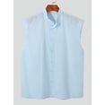 thumbnail image 3 of Men's Summer Button Up Tank Tops Collarless Casual Solid Color Sleeveless Shirts, 3 of 5