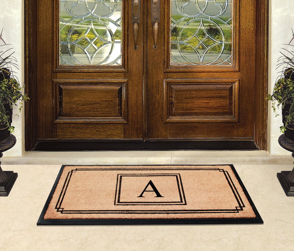 A1 Home Collections Rubber & Coir Mat, Heavy Duty, Extra Large, Front Door Mat 24"X48", Black/Beige Doormat Monogrammed A