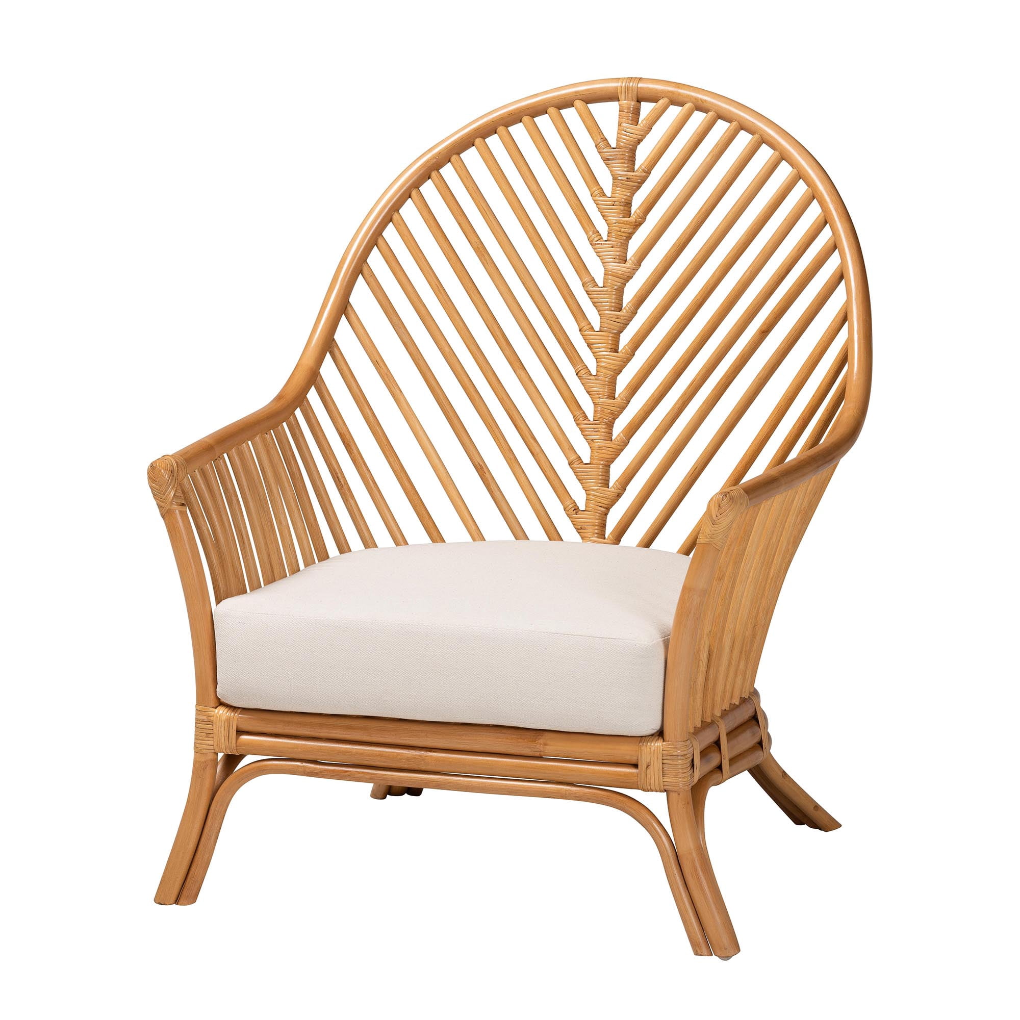Bali and Pari Lisabon Bohemian Natural Rattan Fabric Polyurethane Foam Chevron Removable Cushions Armchair, Light Honey