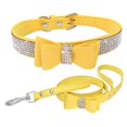 thumbnail image 1 of CHAO Collar para perros y gatos con pajarita, collar ajustable con diamantes de imitación, collares de cristal de doble capa para cachorros, color amarillo, 1 of 1