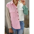 thumbnail image 3 of Asyoly Womens Corduroy Shirts Button Down Shacket Jacket Boyfriend Long Sleeve Color Block Oversized Blouses Tops With Pockets, 3 of 7