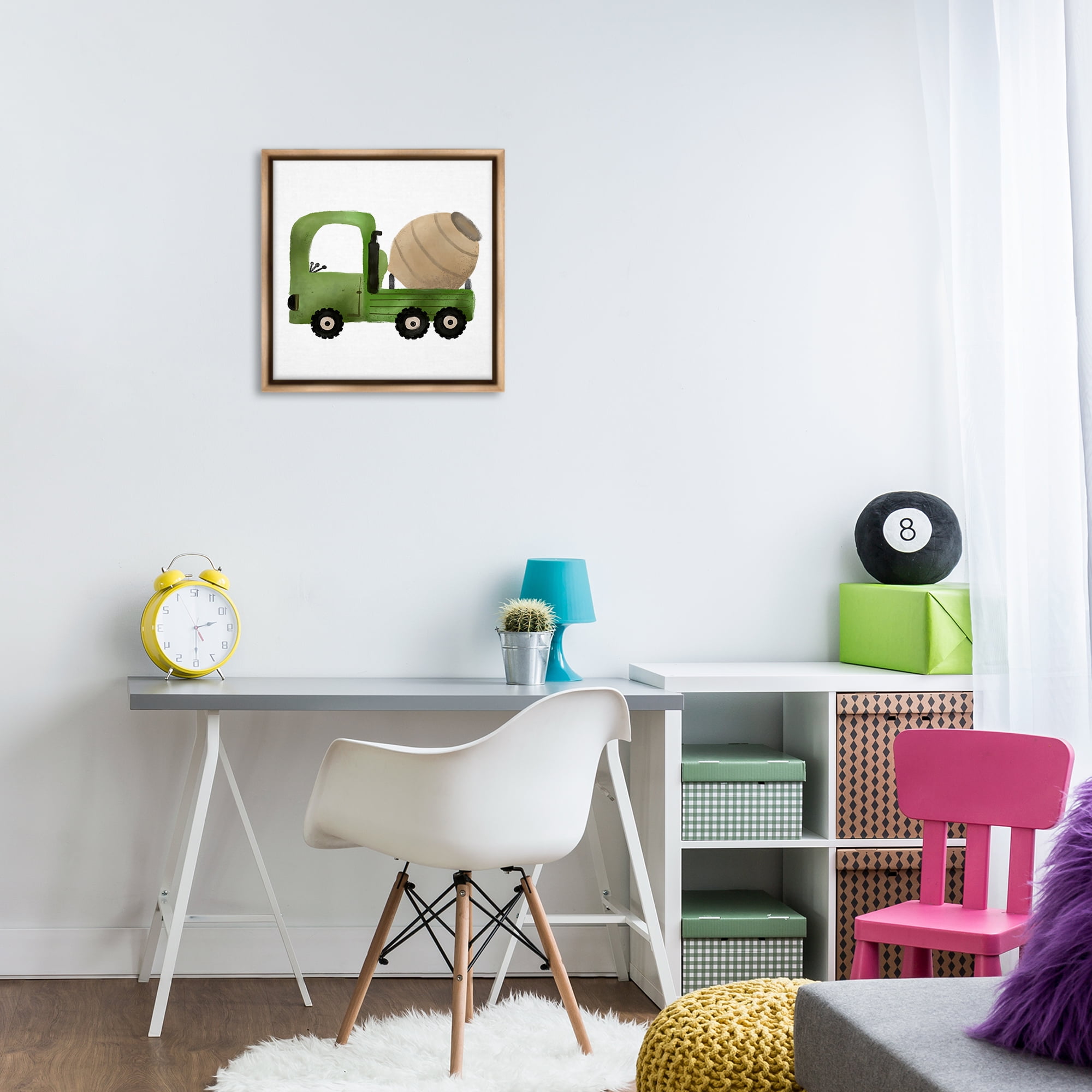 Stupell Industries Construction Truck Vehicle Transportation Painting Brown Floater Framed Canvas Art Print Wall Art, 18 x 18