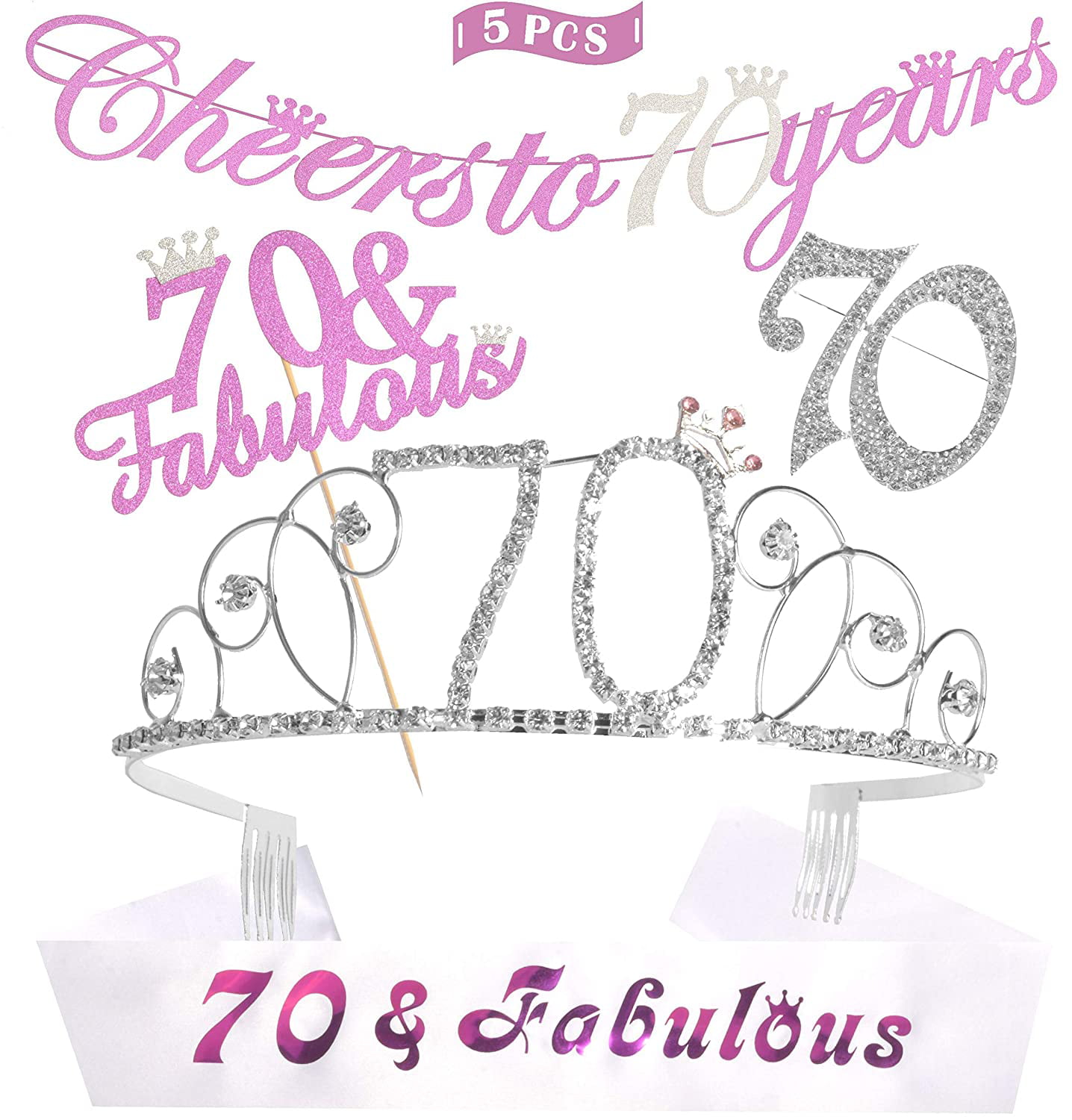 70th Birthday Cake Topper 70 & Fabulous Cake Topper Glittery Light Purple 