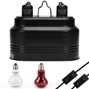 ZALALOVA Dual Reptile Heat Lamp Fixture with Independent Switches,Reptile Light Dome Max 160 Watt,Bearded Dragon Heating Lamp Terrarium UVB Light for Turtle Tank Vivarium Hermit Crab,2 Bulbs 75W