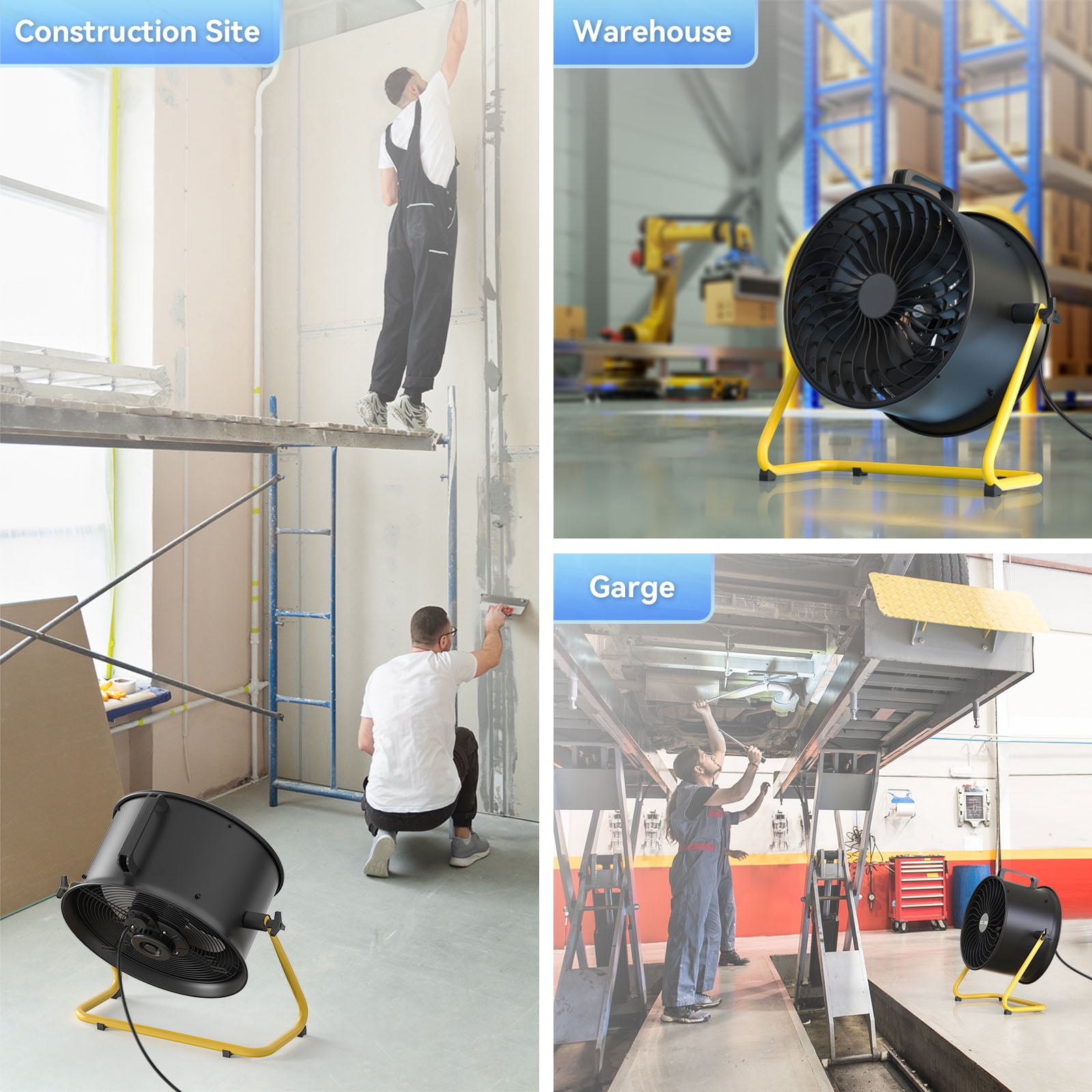 16" Outdoor Floor Fans, 3-Speed Professional Outdoor Fan, 3000 CFM, for Commercial and Garage, UL Listed