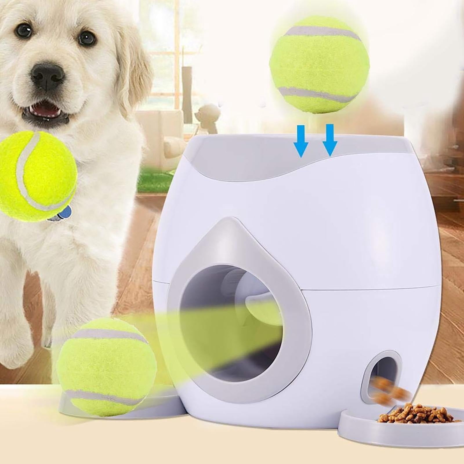 Automatic Dog Ball Thrower Launcher Dog Fetch Machine for Small To Medium Sized Dogs Adjustable Launch Distances Ball Launcher for Dogs with 2 Balls Dual Power Ball Thrower for Dogs