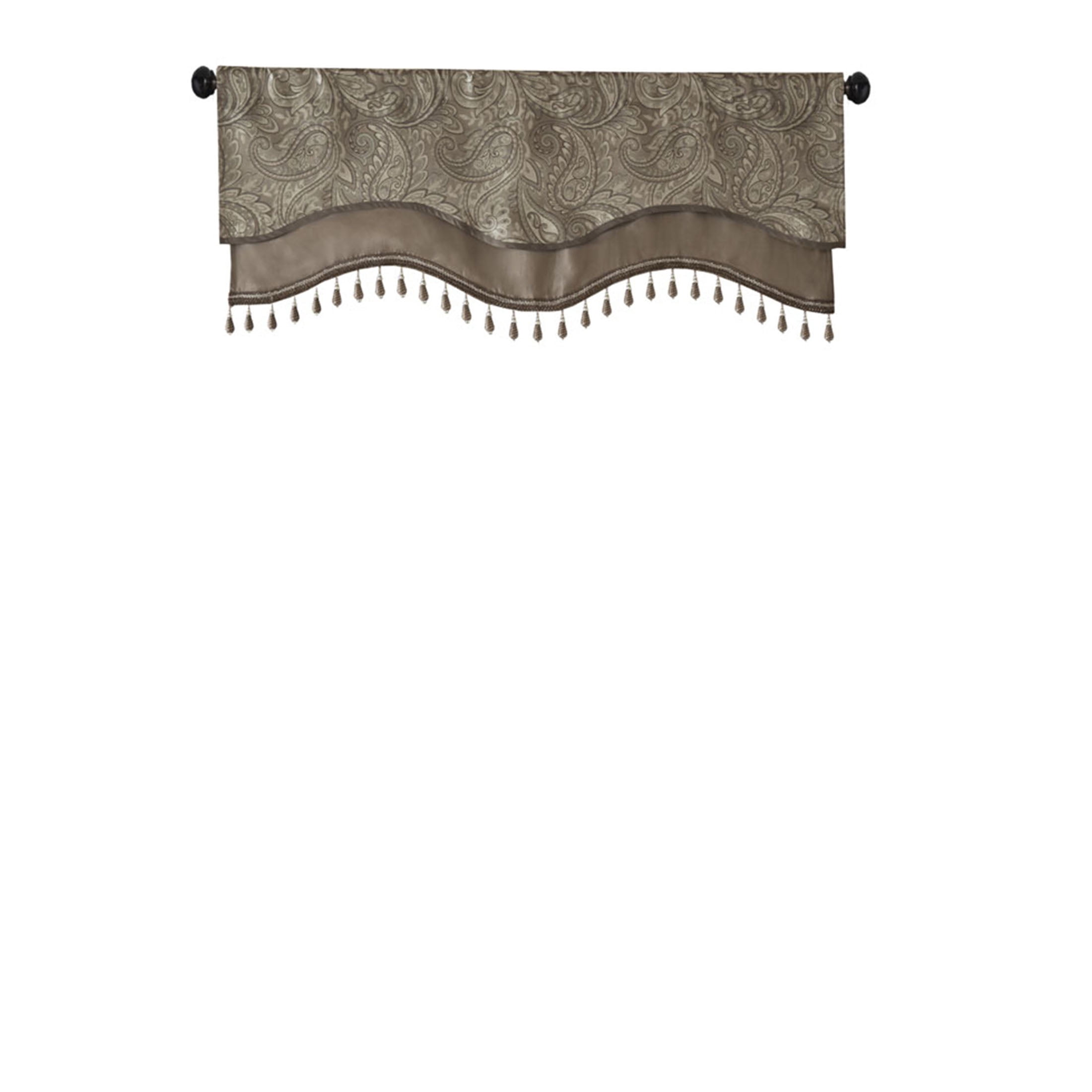 JERFIT Blue Brown Jacquard Valance with Beaded Trim, Paisley Window Curtain Valance, Rod Pocket Treatment for Kitchen Living Room, 50 x 18 Inch