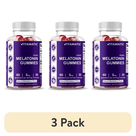 (3 pack) Vitamatic Melatonin Gummies for Kids & Adults - (2.5mg 5mg & 10mg Doses) - 60 Vegan Gummies - Natural Sleep Aid Supplement