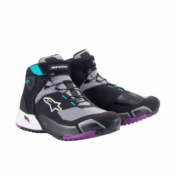 Alpinestars Stella CR-X Drystar Womens Motorcycle Shoes-Black/Gray/Teal/Purple-7.5