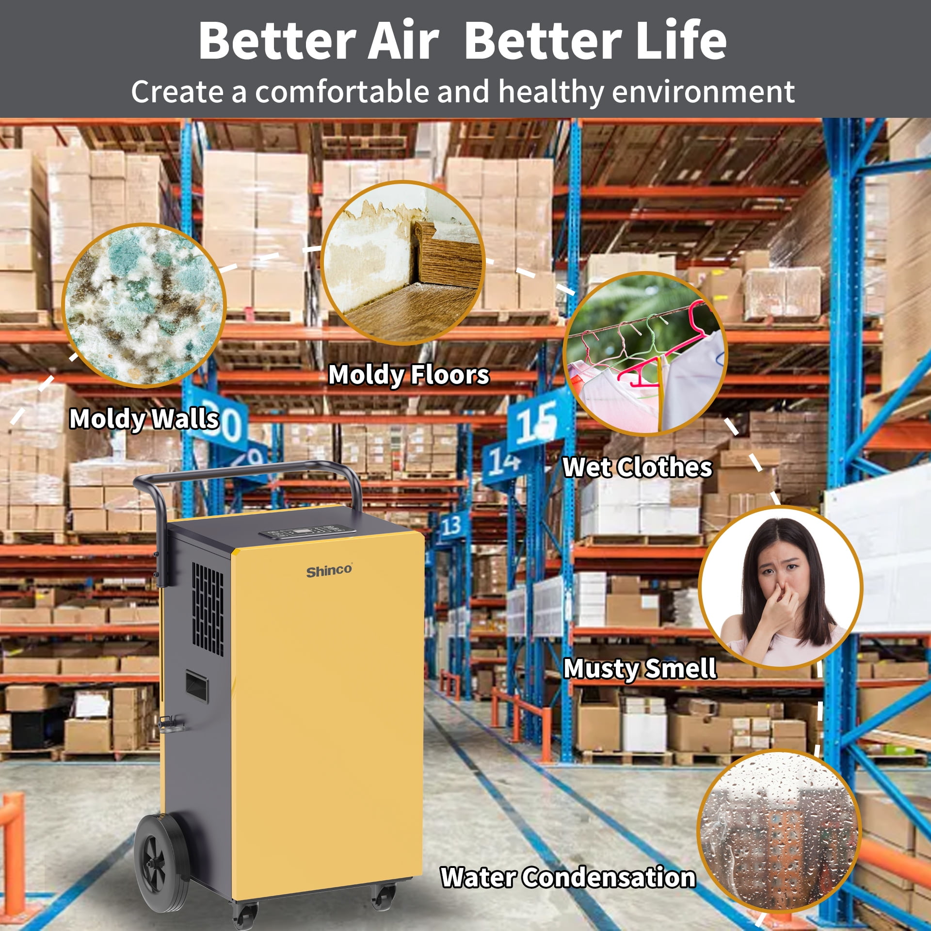 Shinco Commercial Dehumidifier 200 Pints Industrial with Drain Hose for Large Basement & Spaces