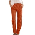 thumbnail image 1 of Ladies Pants Casual High Waisted Drawstring Elastic Straight Leg Long Pants With Pockets Woman Pants Brown M, 1 of 4