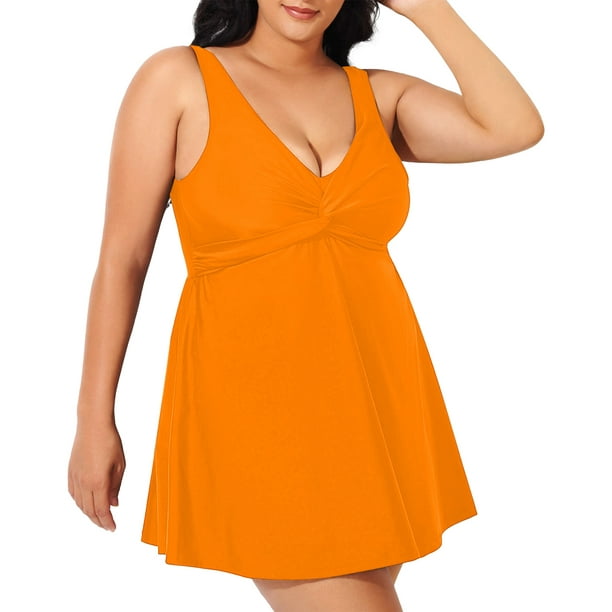 Pink Queen Plus Size Tankini Swimwear for Women Two Piece Flowy Swimdress Tummy Control Bathing