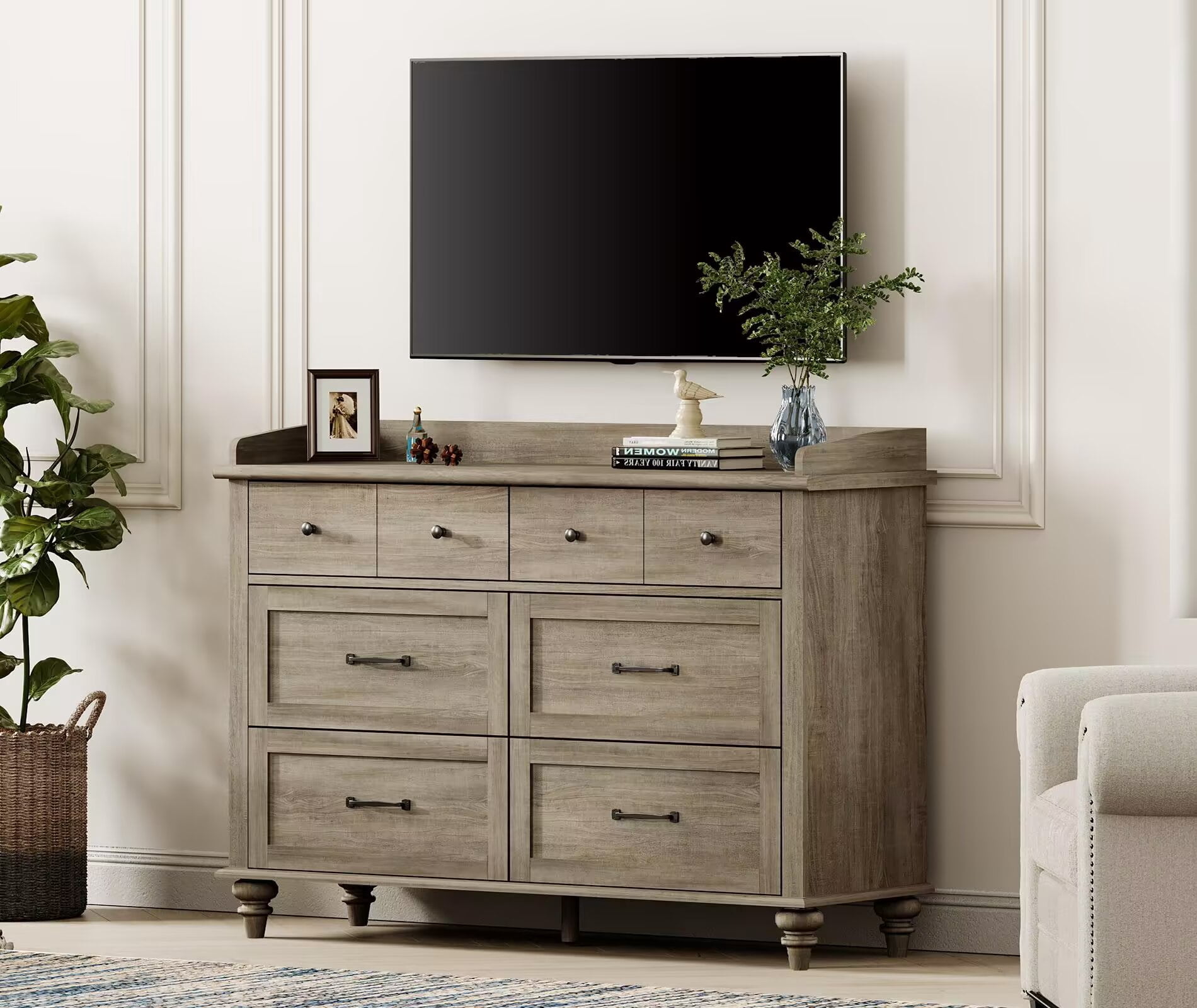Grey 6 Drawer Dresser for Bedroom, Wooden Chest of Drawers for Living Room
