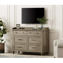 Farmhouse Dresser with 6 Drawers, Wooden Kids Dresser for Kids Room Living Room, Gray