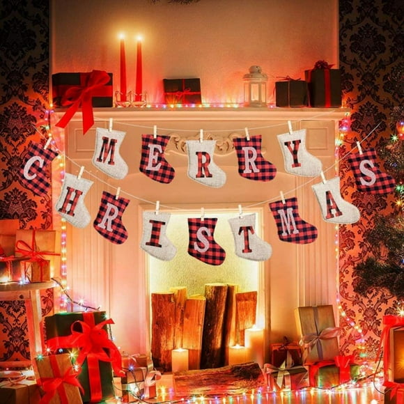 Christmas Banner Rustic Christmas Decorations Christmas Tree Ornaments Farmhouse Christmas Decor Burlap Tree Shaped Banner Vintage Decorations Indoor