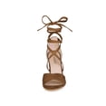 thumbnail image 2 of BLISSFUL STEP Women's Sandals Solid Crisscross Block Heels High Heel Lace up Sandals Brown 6, 2 of 8