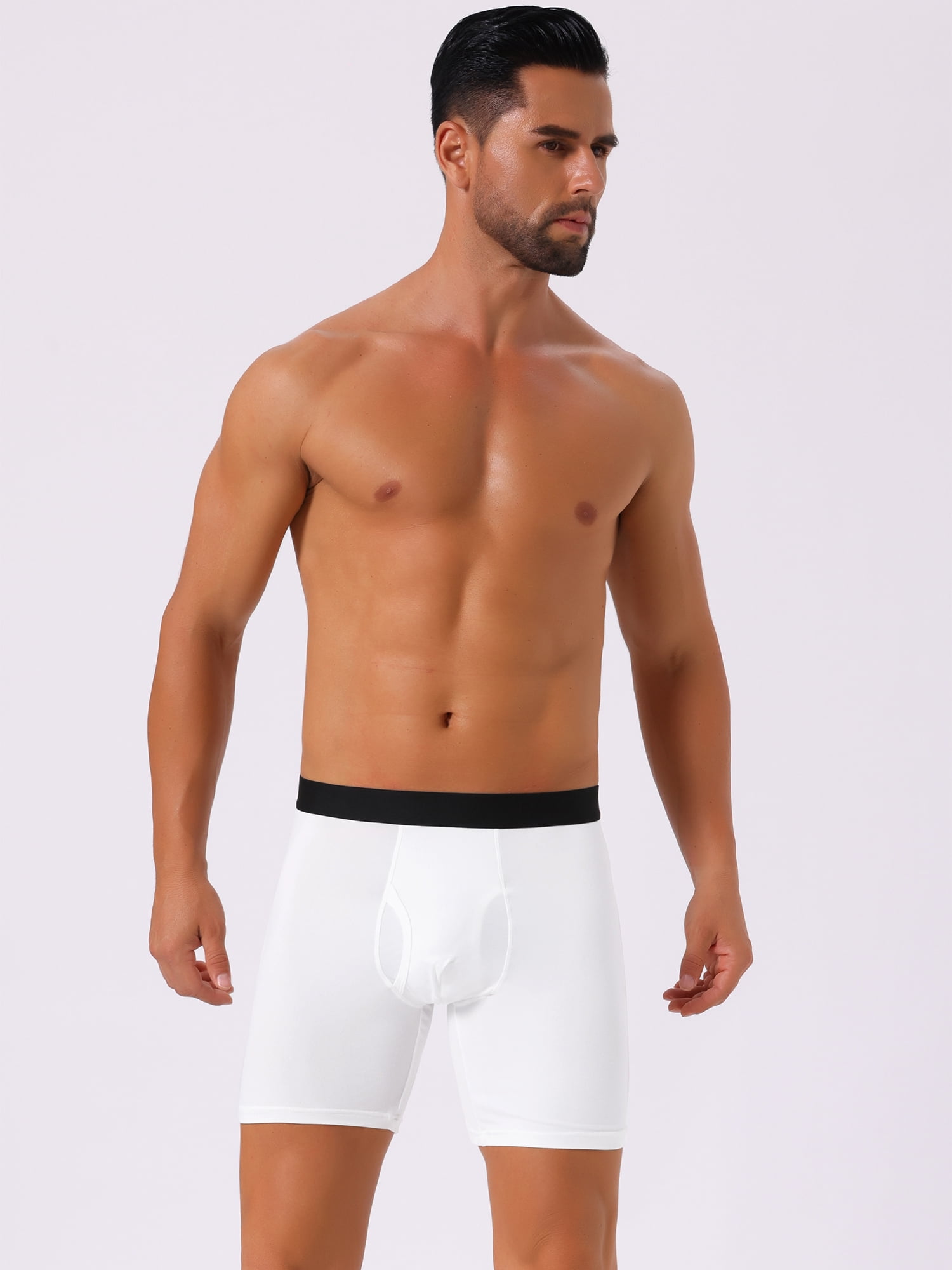 DARING DIVA Men's Lightweight Solid Color Soft Stretch Open-fly Boxer Briefs 34 White