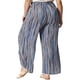 thumbnail image 3 of Pantalones de talla grande para mujeres con cintura elástica dividida, pantalones anchos de rayas fluidas 2X azul, 3 of 6