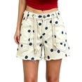 thumbnail image 4 of LEKWK Polka Dot Jean Shorts Womens High Waisted Drawstring Casual Denim Shorts Y2K Loose Fit Frayed Bottoms with Pockets Summer Beach Vacation Outfits, 4 of 7