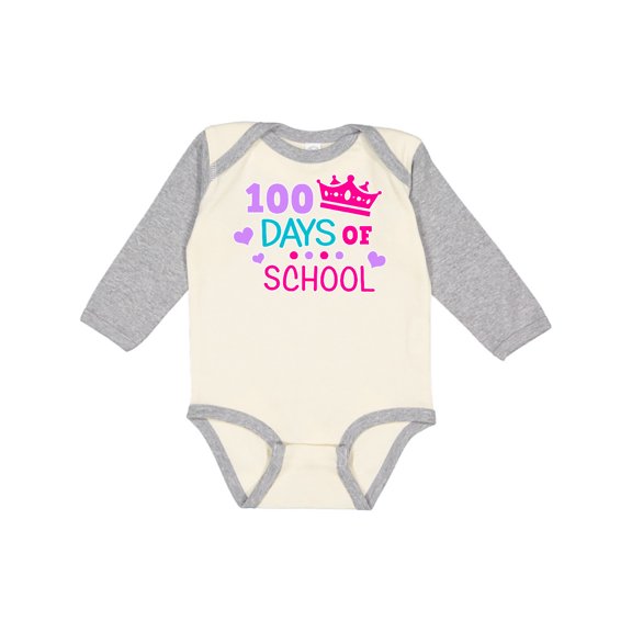Inktastic 100 Days of School in Pink and Purple with Crown Girls Long Sleeve Baby Bodysuit