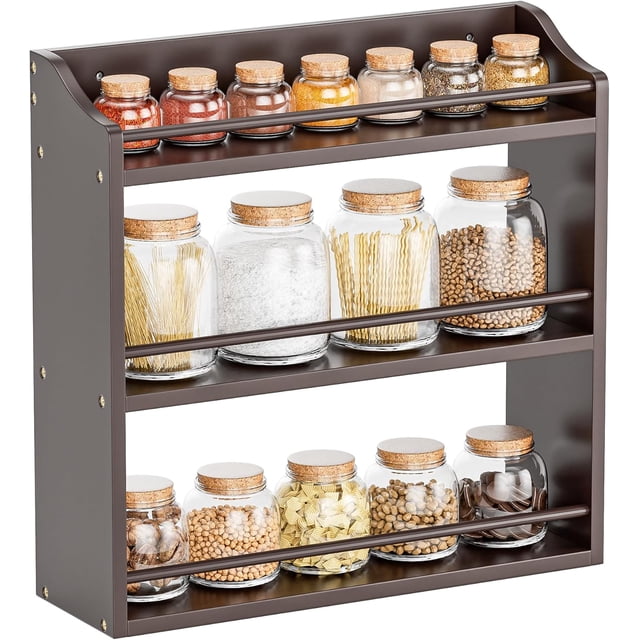 Spice Rack Wall Mounted Spice Organizer for Counter Bamboo Spice Storage Holder for Kitchen Cabinet Pantry (Spice Jars Not Included Natural)