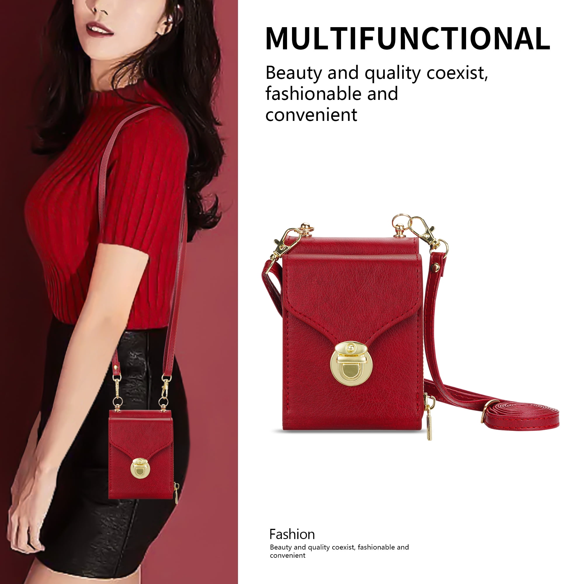 Handbag Wallet Case for Samsung Galaxy Z Flip 6 with Shoulder Strap, with Back Card Slots Holder PU Leather Magnetic Snap Zipper Flip Purse Shockproof Phone Cover for Galaxy Z Flip 6 - Red